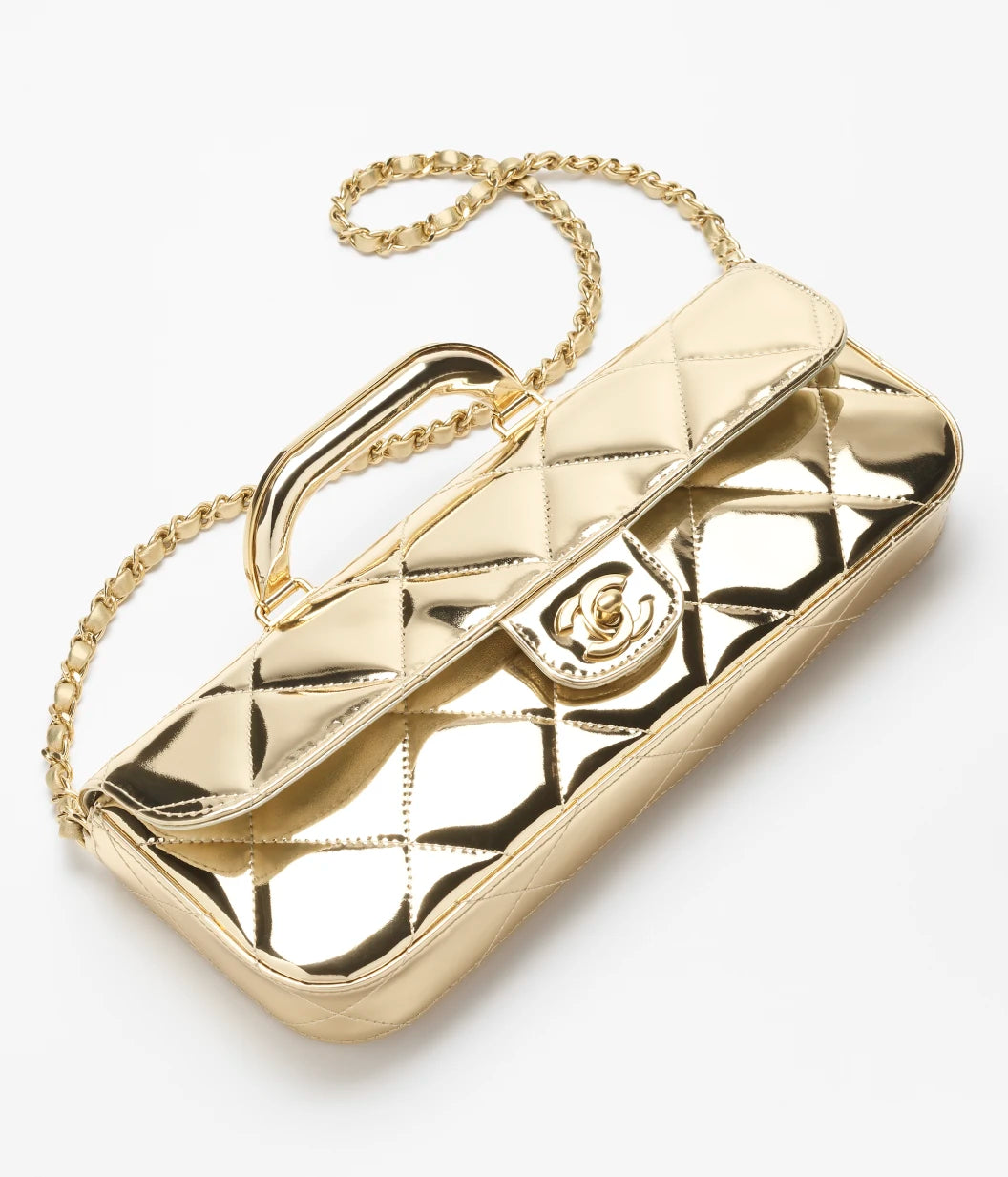 Large Flap Bag With Top Handle Metallic Mirror Calfskin & Gold-Tone Metal