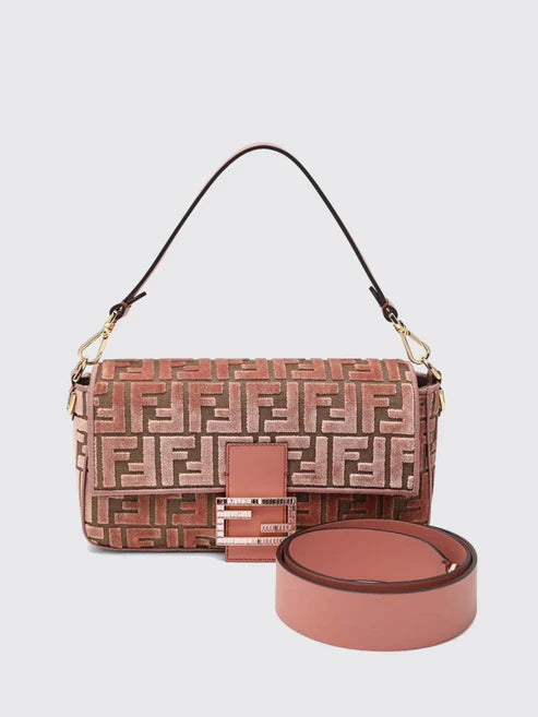 Pink FF jacquard velvet bag