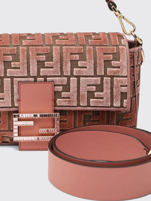 Pink FF jacquard velvet bag