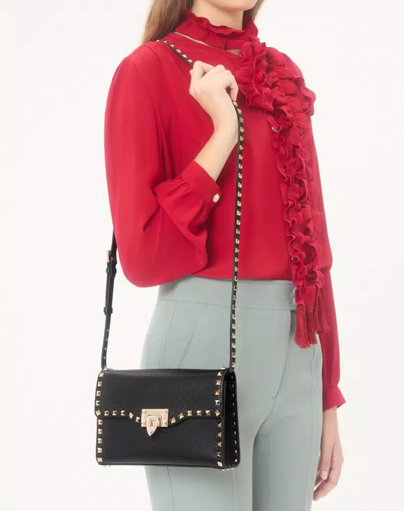 Valentino Garavani Rockstud Small Crossbody Bag In Laminated Grainy Calfskin Leather