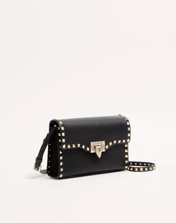 Valentino Garavani Rockstud Small Crossbody Bag In Laminated Grainy Calfskin Leather