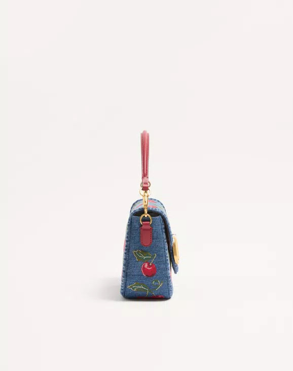 Valentino Garavani Alltime Denim Shoulder Bag With Cherryfic Embroidery