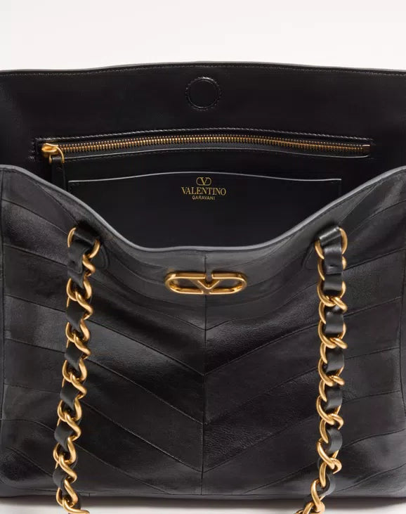 Valentino Garavani Laseine Shopping Bag In Nappa Leather With A Chevron Pattern