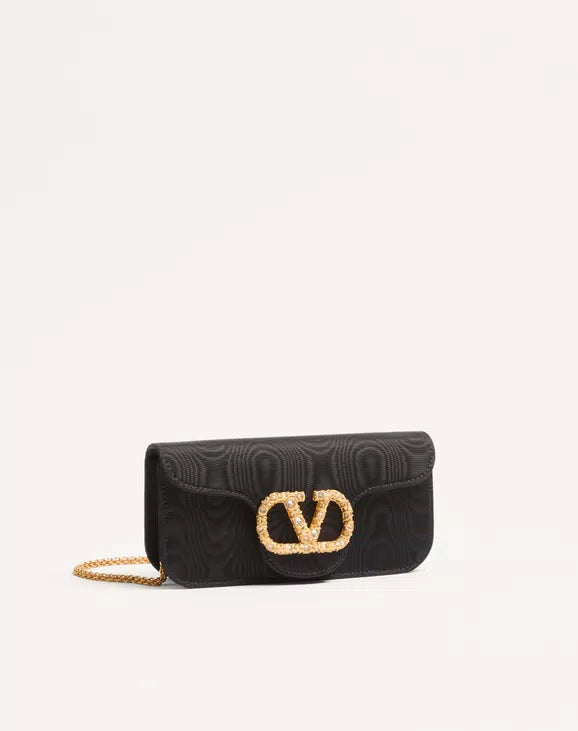 Valentino Garavani Locò Moiré Fabric Clutch With Jewel Logo