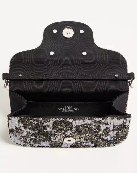 Valentino Garavani Locò Small Embroidered Shoulder Bag With Jewel Logo
