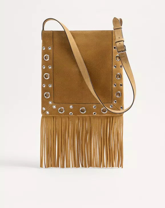 Valentino Garavani Nellcôte Suede Shoulder Bag With Fringes