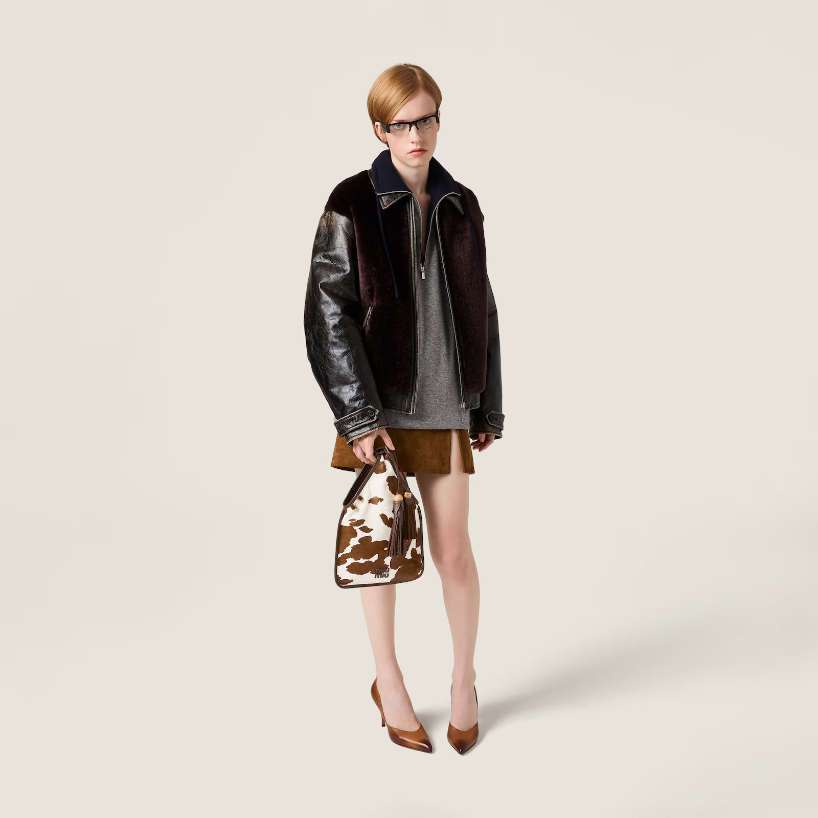 Printed leather handbag