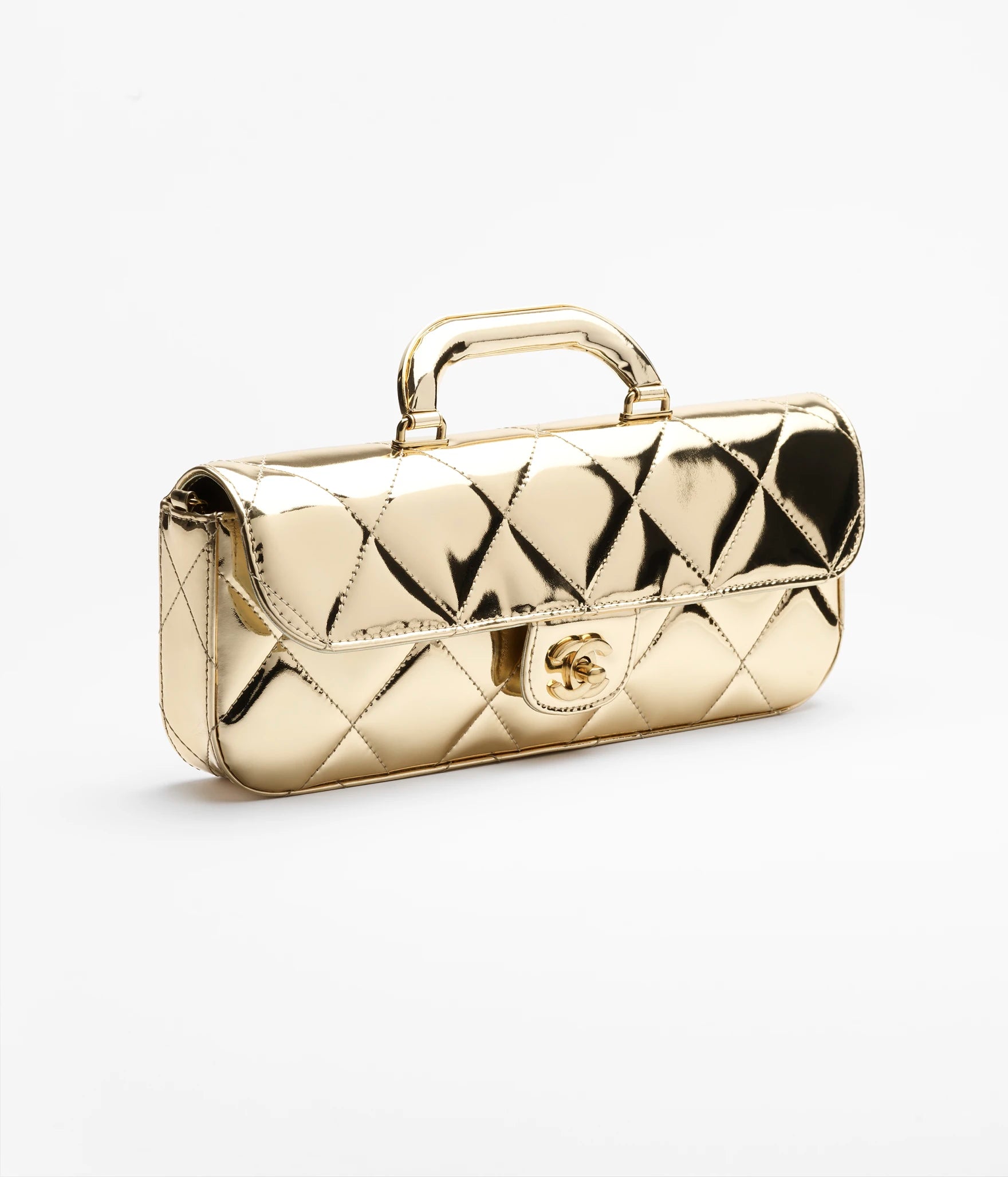 Large Flap Bag With Top Handle Metallic Mirror Calfskin & Gold-Tone Metal