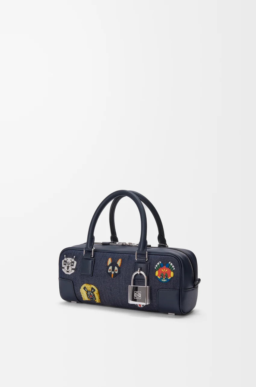 Cats Amazona 23 cropped bag in embroidered denim