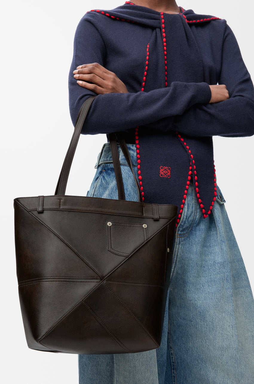 Panta medium Puzzle Fold tote in shiny calfskin