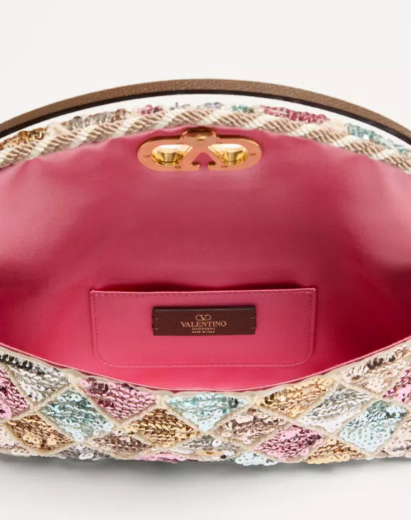 Valentino Garavani DeVain Small Shoulder Bag With Rhombelle Embroidery.