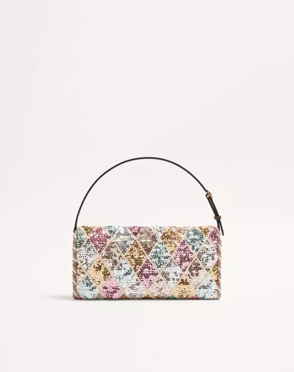 Valentino Garavani DeVain Small Shoulder Bag With Rhombelle Embroidery.