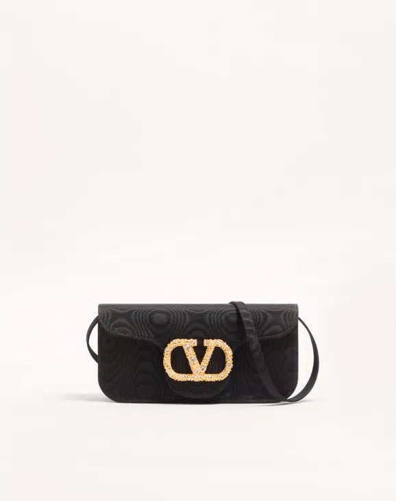 Valentino Garavani Locò Moiré Fabric Clutch With Jewel Logo