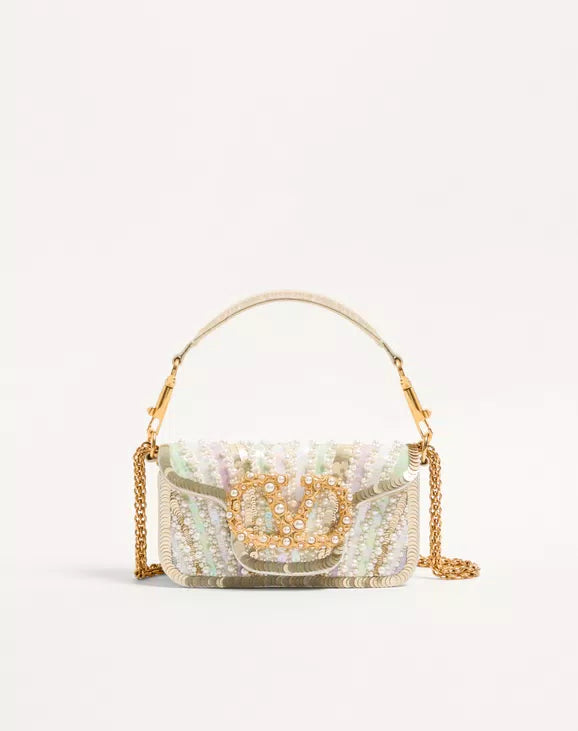 Valentino Garavani Locò Small Embroidered Shoulder Bag With Jewel Logo