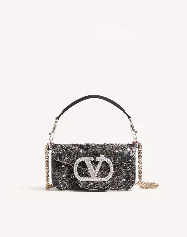 Valentino Garavani Locò Small Embroidered Shoulder Bag With Jewel Logo
