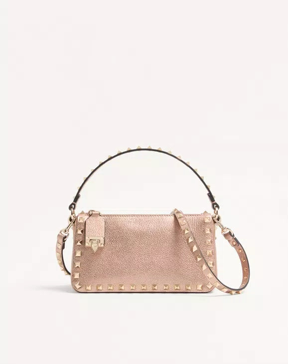 Valentino Garavani Rockstud Small Crossbody Bag In Laminated Grainy Calfskin Leather